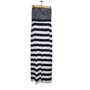 Vineyard Vines sz 6  Long Strapless Dress‎ Back Bow Zip Polka Dot Stripes Lined